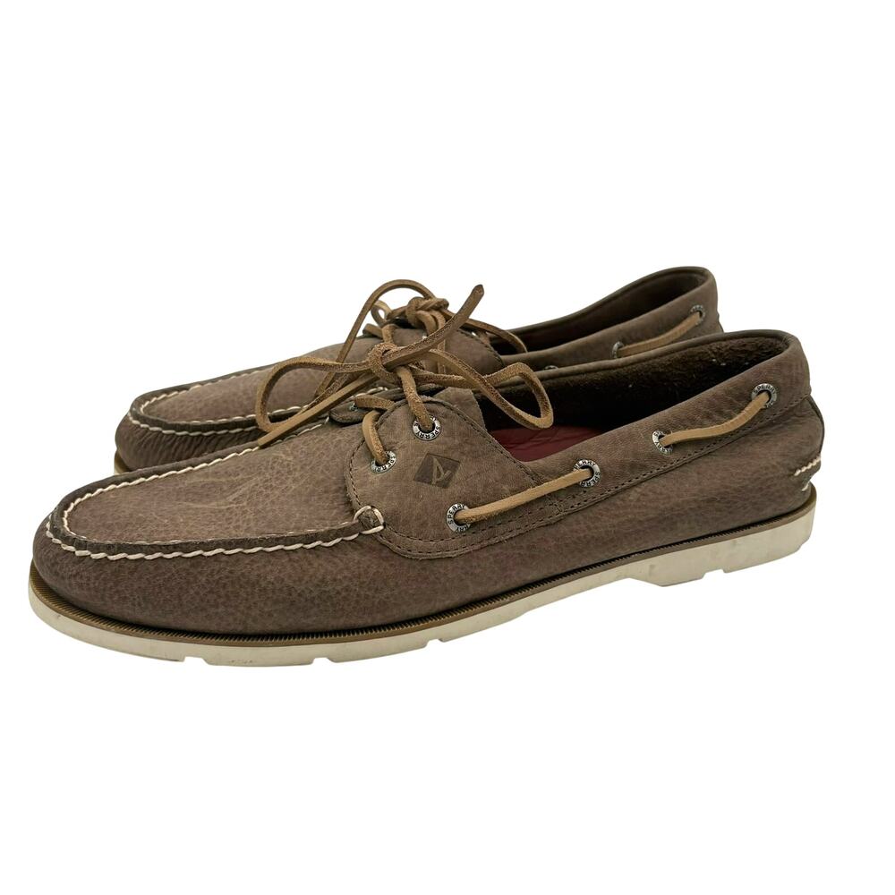 Sperry Top-Sider Boat Shoes Taupe Brown Pebbled Leather Lace Up Men’s Size 11